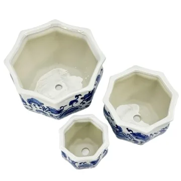 Galt International Blue & White Floral Ceramic Planter Set