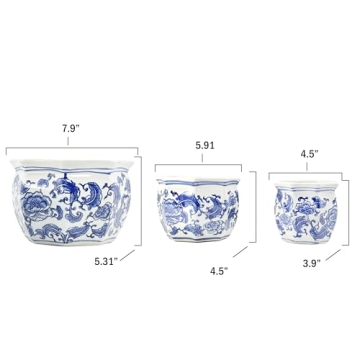 Galt International Blue & White Floral Ceramic Planter Set