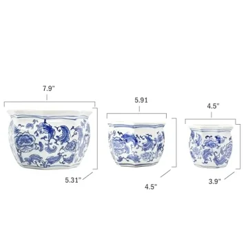 Galt International Blue & White Floral Ceramic Planter Set