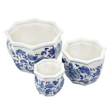 Galt International Blue & White Floral Ceramic Planter Set