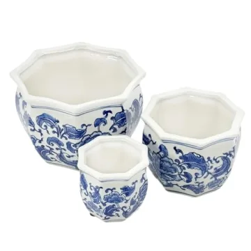 Galt International Blue & White Floral Ceramic Planter Set