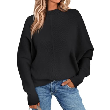 LILLUSORY Women's Oversized Mock Neck Sweaters Trendy Pullover 2025 Casual Outfits Knit Batwing Slee...