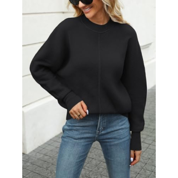 LILLUSORY Women's Oversized Mock Neck Sweaters Trendy Pullover 2025 Casual Outfits Knit Batwing Sleeve Winter Tops Black XL