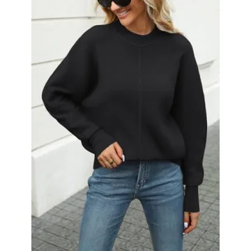 LILLUSORY Women's Oversized Mock Neck Sweaters Trendy Pullover 2025 Casual Outfits Knit Batwing Sleeve Winter Tops Black XL