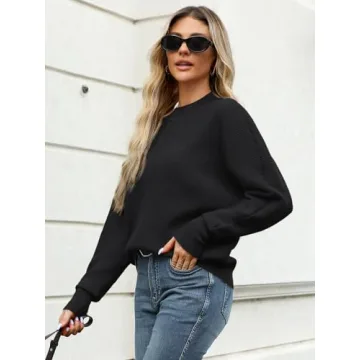 LILLUSORY Women's Oversized Mock Neck Sweaters Trendy Pullover 2025 Casual Outfits Knit Batwing Sleeve Winter Tops Black XL