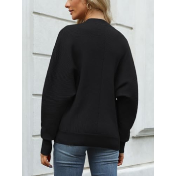 LILLUSORY Women's Oversized Mock Neck Sweaters Trendy Pullover 2025 Casual Outfits Knit Batwing Sleeve Winter Tops Black XL