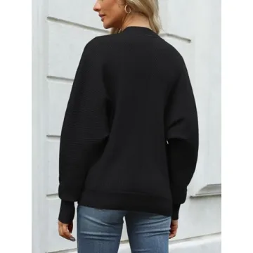 LILLUSORY Women's Oversized Mock Neck Sweaters Trendy Pullover 2025 Casual Outfits Knit Batwing Sleeve Winter Tops Black XL
