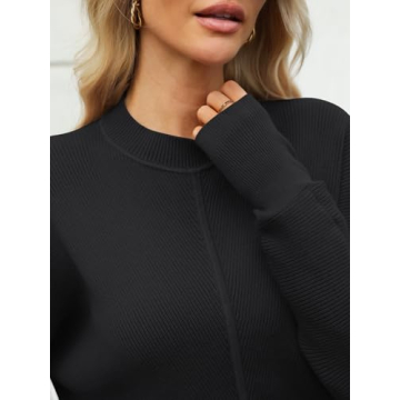 LILLUSORY Women's Oversized Mock Neck Sweaters Trendy Pullover 2025 Casual Outfits Knit Batwing Sleeve Winter Tops Black XL