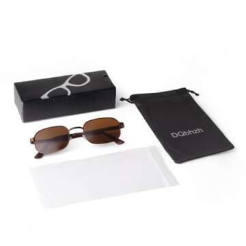 DQbhzh Polarized Small Rectangle Sunglasses for Women Men Fashion Trendy Vintage Retro Rectangular Classic Metal Narrow Square Burgundy Brown Frame Coffee Brown Lens UV400 Spring Hinge Sun Glasses