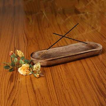 raajsee Wooden Brown Incense Holder -Incense Burner Holder –Ash Catcher - Incense Stick Holder - Meditation & Yoga - Great Gift for Any Occasion Size 11x4 inch