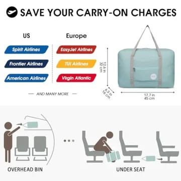 WANDF Foldable Travel Duffel Bag Lightweight Water-Resistant