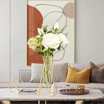 LUZOGA Gold Geometric Glass Flower Vase – Perfect Home Decor