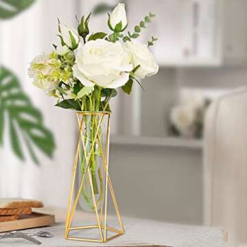 LUZOGA Gold Geometric Glass Flower Vase – Perfect Home Decor