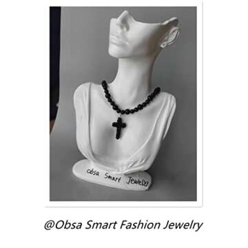 Obsa Smart Women's Fashion Cross Necklace - Elegant Black Pearl Pendant (18 Inch)