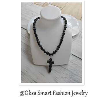Obsa Women's Cross Necklace with Black Pearl Pendant 18 Inch