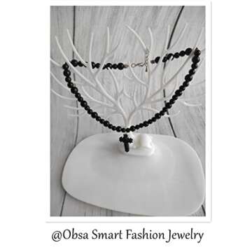 Obsa Women's Cross Necklace with Black Pearl Pendant 18 Inch