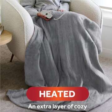 Sunbeam Royal Posh Dove Grey Heated Personal Throw Blanket - Cozy Warmth, Adjustable Heat Settings