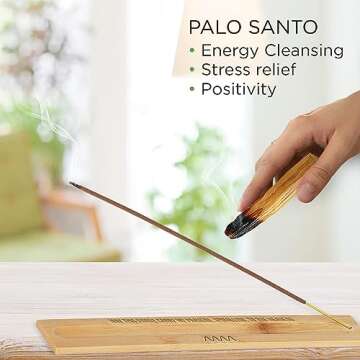 Palo Santo Incense Sticks with Burner, Smudge Incense for Negative Energy Cleansing, Incenses Alternative to White Sage Bundle and Palo Santo Stick Smudging, Incense & Incense Holders (Palo Santo)