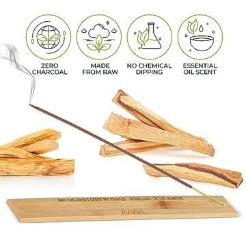Palo Santo Incense Sticks with Burner, Smudge Incense for Negative Energy Cleansing, Incenses Alternative to White Sage Bundle and Palo Santo Stick Smudging, Incense & Incense Holders (Palo Santo)