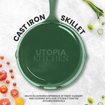 Utopia Kitchen Saute Fry Pan - Pre-Seasoned Cast Iron Skillets Set 3-Piece Frying Pan comprised of 6", 8", and 10" Cast Iron Pan - Easy Use in the Oven, Stove, Grill, or Campfire - Green