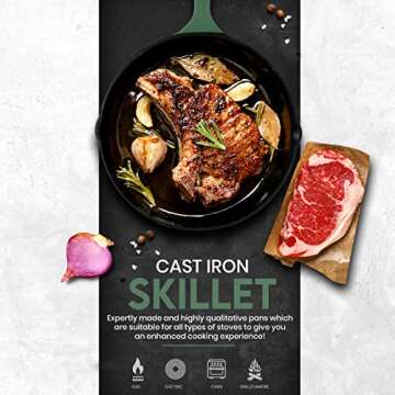 Utopia Kitchen Saute Fry Pan - Pre-Seasoned Cast Iron Skillets Set 3-Piece Frying Pan comprised of 6", 8", and 10" Cast Iron Pan - Easy Use in the Oven, Stove, Grill, or Campfire - Green