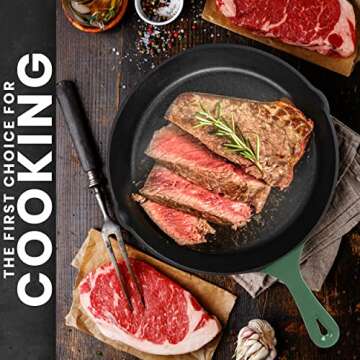Utopia Kitchen Saute Fry Pan - Pre-Seasoned Cast Iron Skillets Set 3-Piece Frying Pan comprised of 6", 8", and 10" Cast Iron Pan - Easy Use in the Oven, Stove, Grill, or Campfire - Green