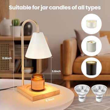 Erumpere Candle Warmer Lamp, Dimmable Candle Warmer Lamp for Jar Candles, White Candle Warmer Lamp with Timer 2H/4H/8H Nightstand Lamp for Bedroom (2 Wax Warmer Bulbs)