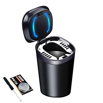 Smokeless Car Ashtray with Lid & LED Light - Stainless Steel Trash Can