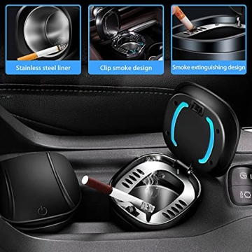 Smell Proof Car Ashtray with Lid and Blue LED Light