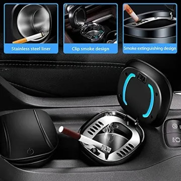 Smell Proof Car Ashtray with Lid and Blue LED Light