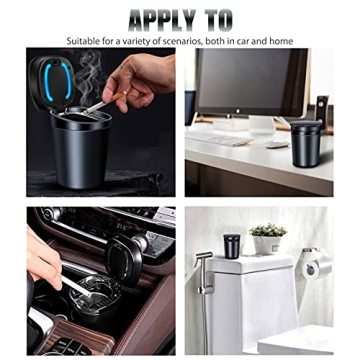 Smell Proof Car Ashtray with Lid and Blue LED Light