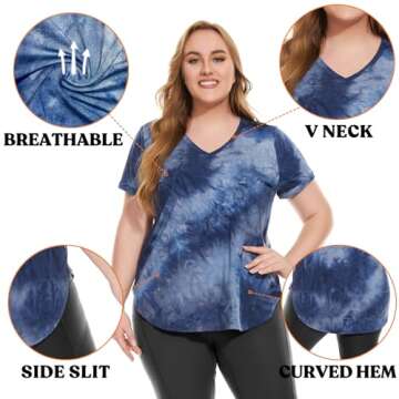 FOREYOND Plus Size Workout Tops for Women T Shirts Short Sleeve Loose Fit V Neck Clothing Yoga Casua...