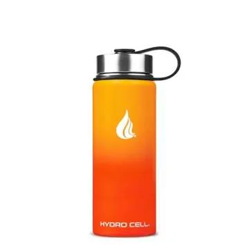 HYDRO CELL Stainless Steel Insulated Water Bottle with Straw - For Cold & Hot Drinks - Metal Vacuum Flask with Screw Cap and Modern Leakproof Sport Thermos for Kids & Adults (Red/Orange 18oz)