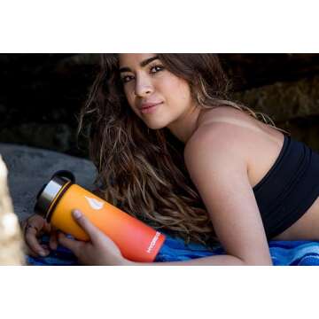 HYDRO CELL Stainless Steel Insulated Water Bottle with Straw - For Cold & Hot Drinks - Metal Vacuum Flask with Screw Cap and Modern Leakproof Sport Thermos for Kids & Adults (Red/Orange 18oz)