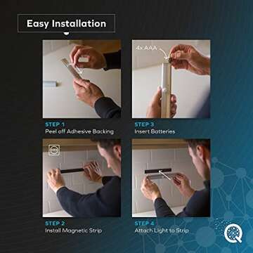 QualityWatt LED Motion Sensor Light Indoor [3-Pack] – Battery LED Lights – Motion Sensor Closet Lights, Under Cabinet Lights, Night Light, Wall Light – 10 Bulbs Per LED Strip Light