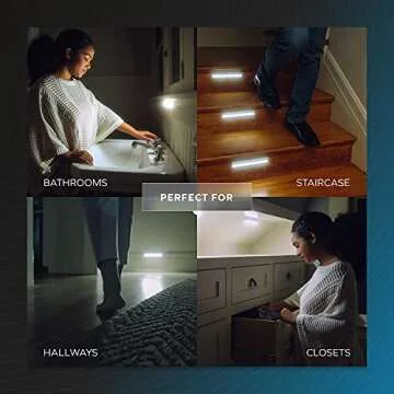 QualityWatt LED Motion Sensor Light Indoor [3-Pack] – Battery LED Lights – Motion Sensor Closet Lights, Under Cabinet Lights, Night Light, Wall Light – 10 Bulbs Per LED Strip Light