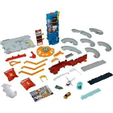 Matchbox Toy Vehicles & Playset, Transportation Center with 5 Levels, Kid- & Car-Activated Features, 1:64 Scale Taxi, Boat & Helicopter & Food Vendor