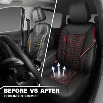 CAR PASS 3D Foam Mesh Leather Car Seat Covers Front Seats, Air Cool Mesh Front Seat Covers for Car, Universal Fit for SUV Truck Sedan Automotive, Armrest Airbag Compatible,Black and Red