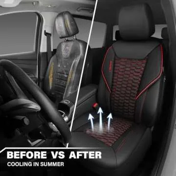 CAR PASS 3D Foam Mesh Leather Car Seat Covers Front Seats, Air Cool Mesh Front Seat Covers for Car, Universal Fit for SUV Truck Sedan Automotive, Armrest Airbag Compatible,Black and Red