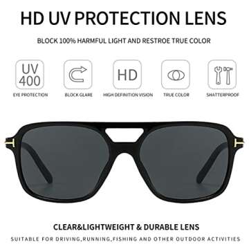 BOJOD Trendy Aviator Sunglasses for Women Men 70s Vintage Oversized Square Sunglasses 90s Yellow Disco Glasses Black