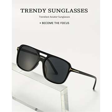 BOJOD Trendy Aviator Sunglasses for Women Men 70s Vintage Oversized Square Sunglasses 90s Yellow Disco Glasses Black
