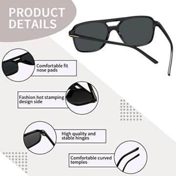 BOJOD Trendy Aviator Sunglasses for Women Men 70s Vintage Oversized Square Sunglasses 90s Yellow Disco Glasses Black