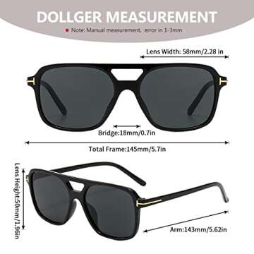 BOJOD Trendy Aviator Sunglasses for Women Men 70s Vintage Oversized Square Sunglasses 90s Yellow Disco Glasses Black