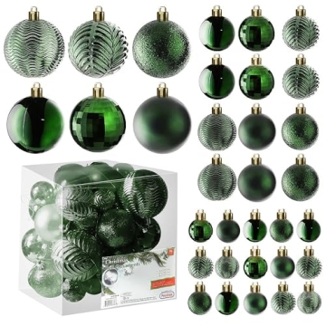 Emerald Green Christmas Ornament Set - 36 pcs for Holiday Decor