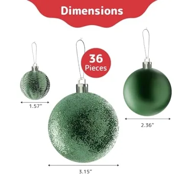 Emerald Green Christmas Ornament Set - 36 pcs for Holiday Decor