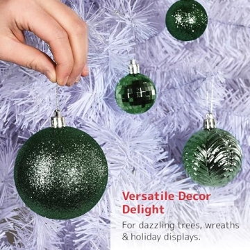 Emerald Green Christmas Ornament Set - 36 pcs for Holiday Decor