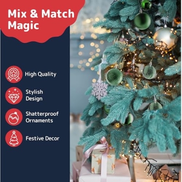 Emerald Green Christmas Ornament Set - 36 pcs for Holiday Decor