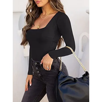 REORIA Women's Soft Square Neck Bodysuit for Stylish Looks