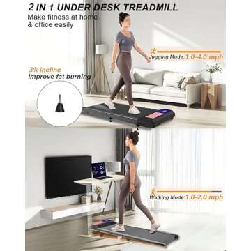 UPREIGN 3 in 1 Treadmill, Portable Under Desk Walking Pad with Incline for Home/Office, Remote Contr...