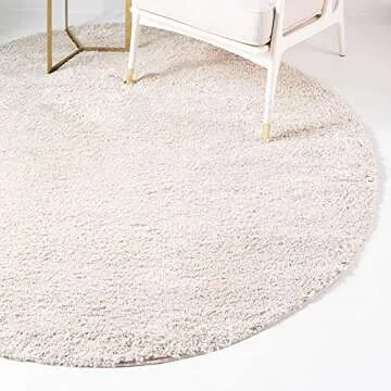 Rugs.com 5ft Beige Shag Round Rug for Modern Homes